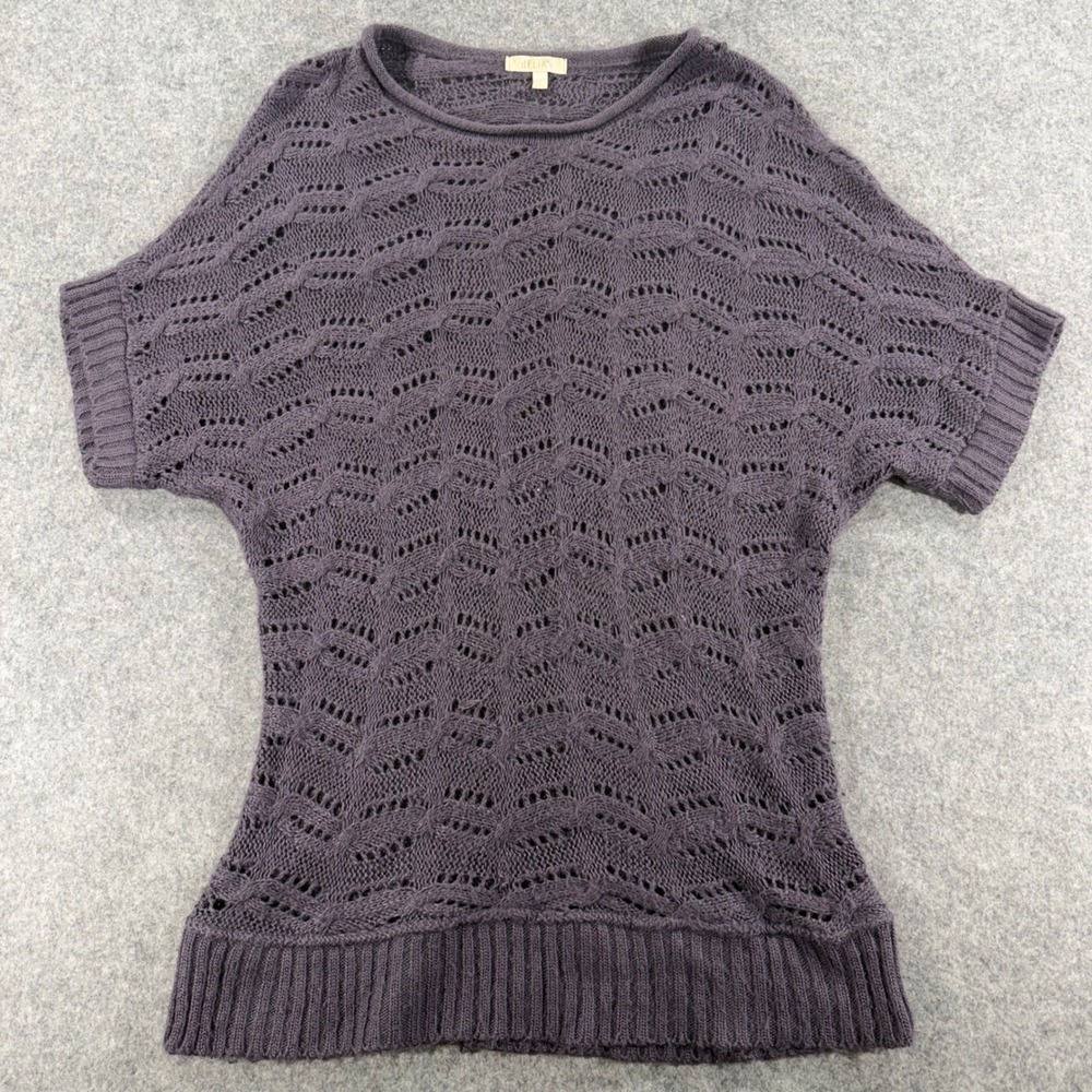 Vtg dELiA's Womens XL Purple Pointelle Knit Short Sleeve Sweater Crew Neck Top